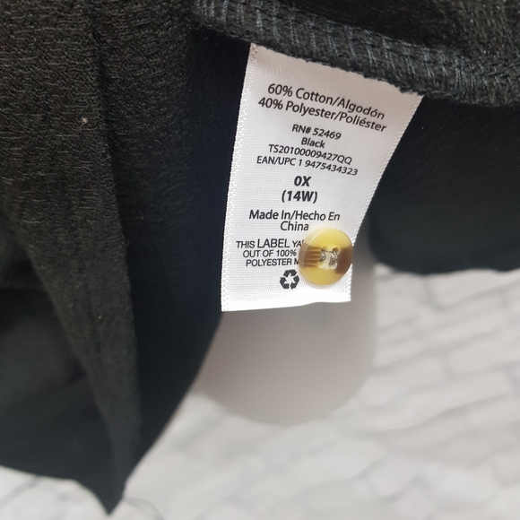 Terra &Sky NWT Black Textured Peasant Short Sleeve Top - Picture 7 of 9